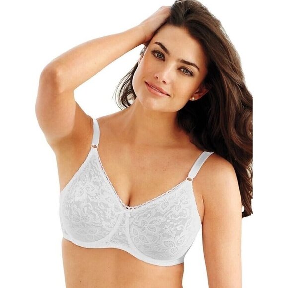 Bali 38D Lace Smooth Underwire Bra White Floral Lined Stretch Full Coverage 3432 - Picture 1 of 9